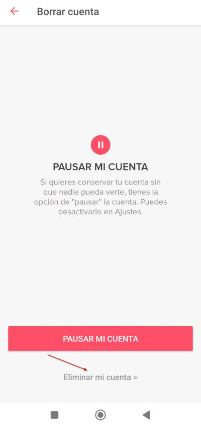 eliminar cuenta de tinder